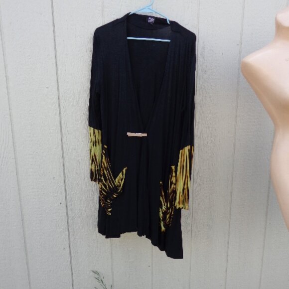 LN Art Of Cloth Black Tie Art Open Jacket L Gold Brown Pockets Trim